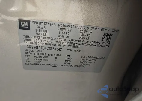 2012 Cadillac Srx Luxury Collection from USA, damaged, VIN 3GYFNAE34CS587542